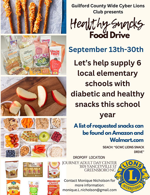 Guildford County Wide Cyber Lions Healthy Snacks Food Drive GCWC Winter Coat Drive
